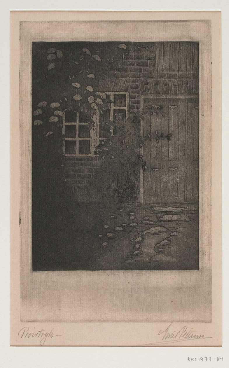 Husmur med blomster af Emil Petersen
