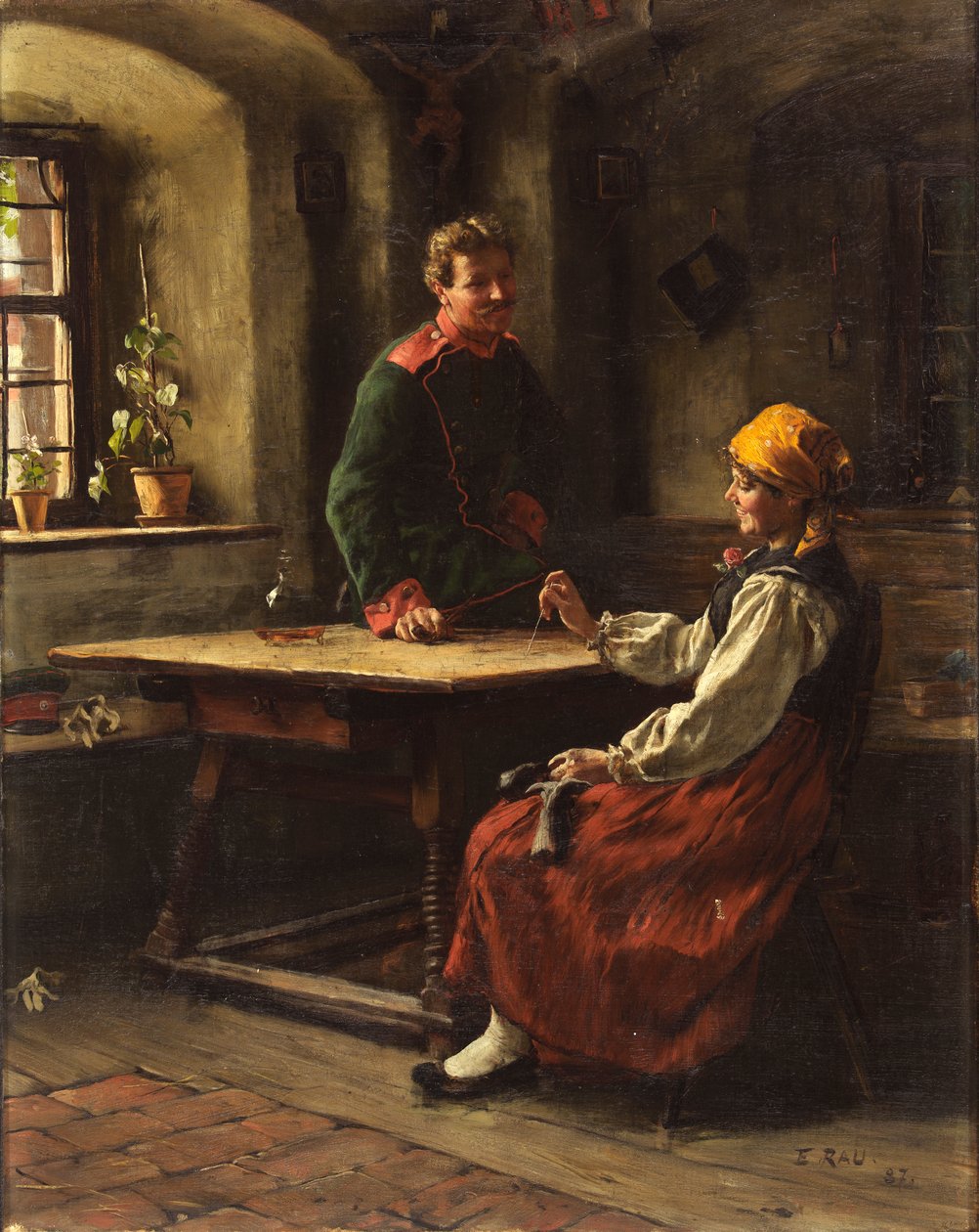Officer hos Bonde, 1887. af Emil Rau