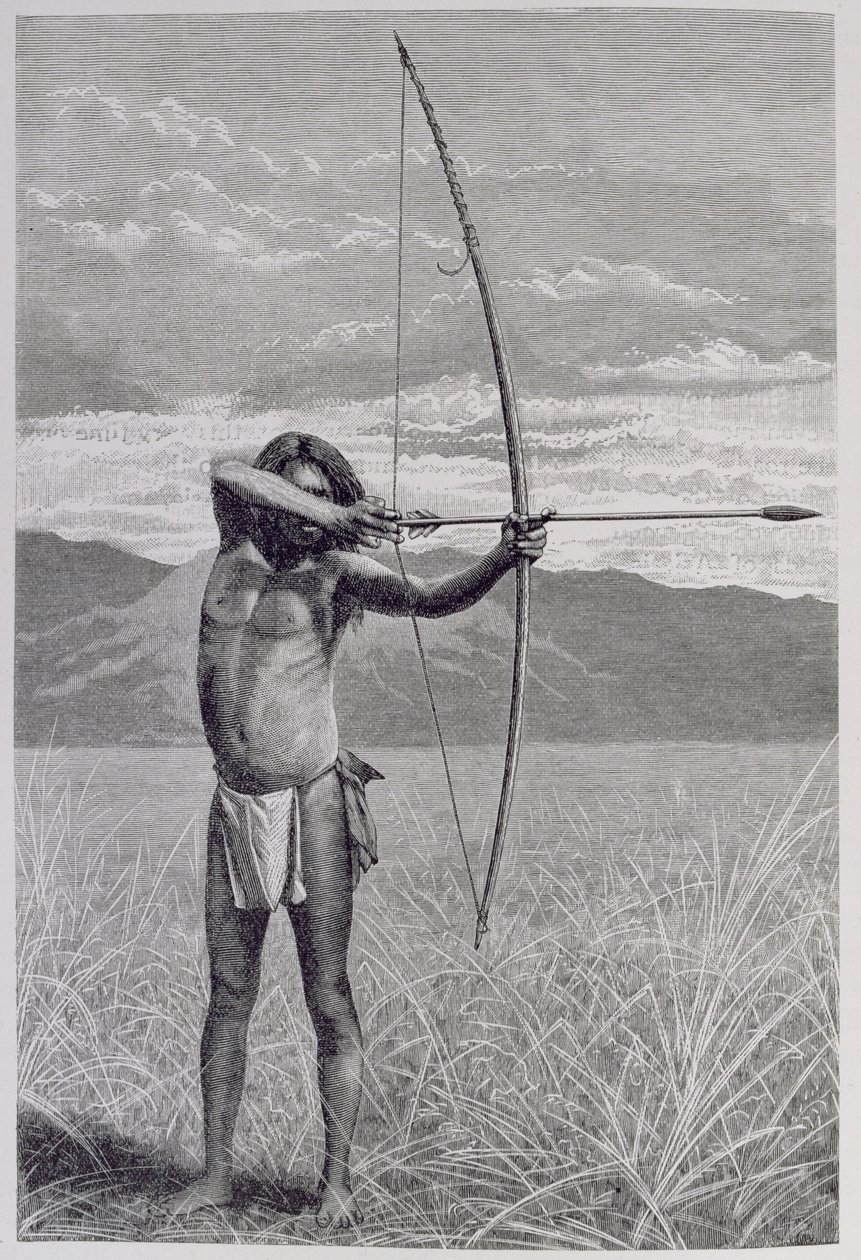 En Veddah af Ceylon, der skyder med buen, fra 