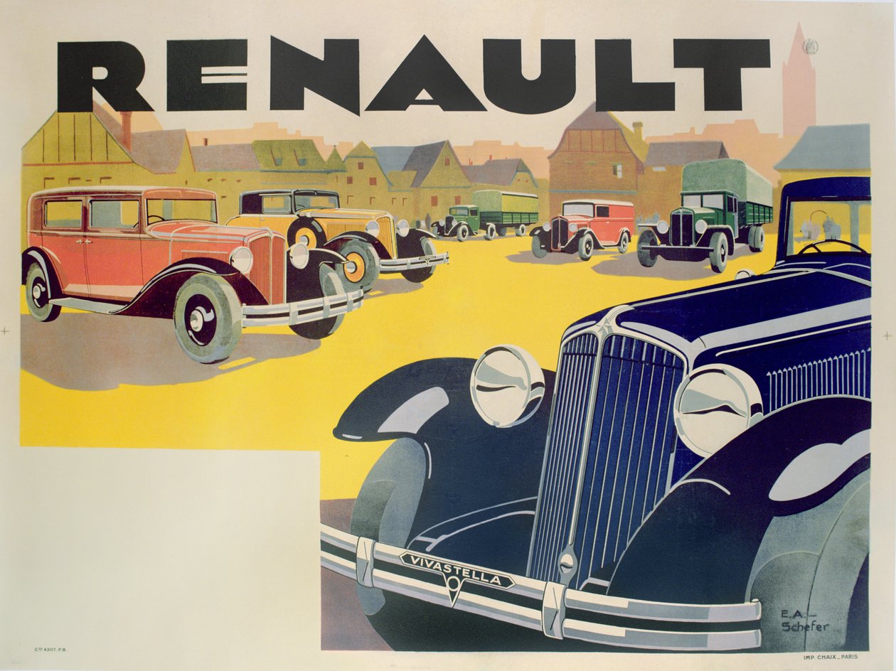 Annonce for Renault biler, ca. 1920 af Emile Andre Schefer