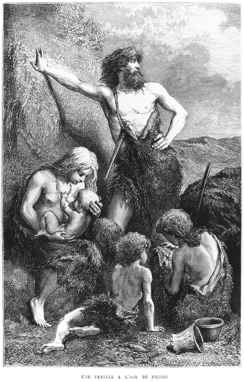 En familie under stenalderen, illustration fra 