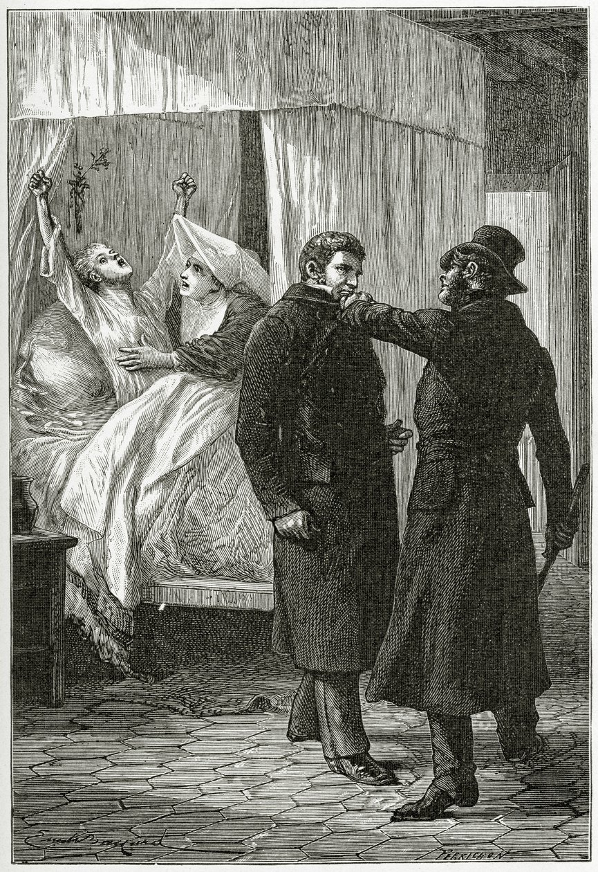 La mort de Fantine - Illustration fra Les Misérables, 19. århundrede (sw-stik) af Emile Antoine Bayard