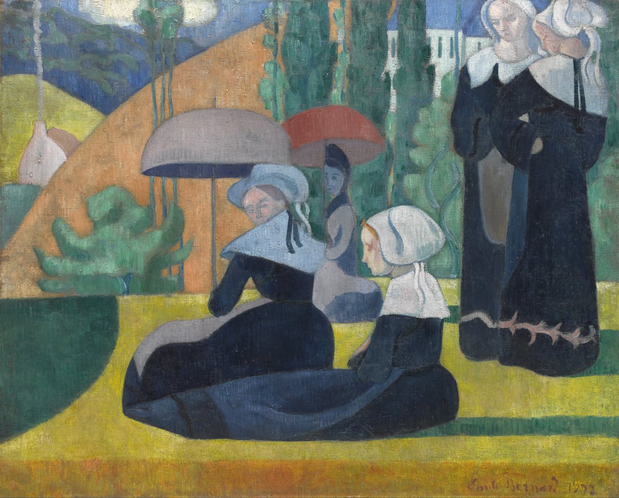 Bretonske kvinder med paraplyer af Emile Bernard