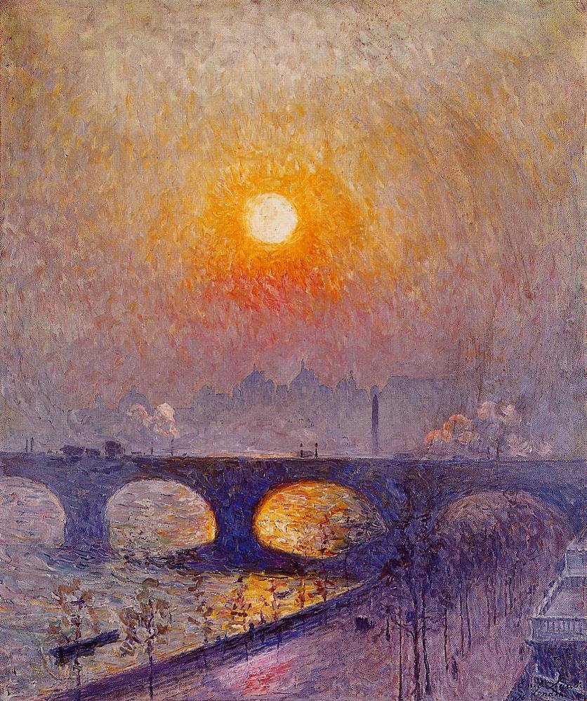 Solnedgang over Waterloo Bridge af Emile Claus