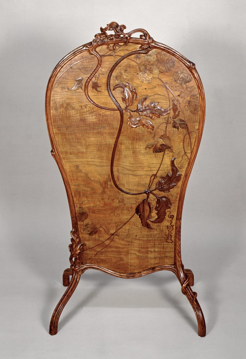 Brandskærm med intarsia af forskellige træsorter, 1900 (aske) af Emile Galle
