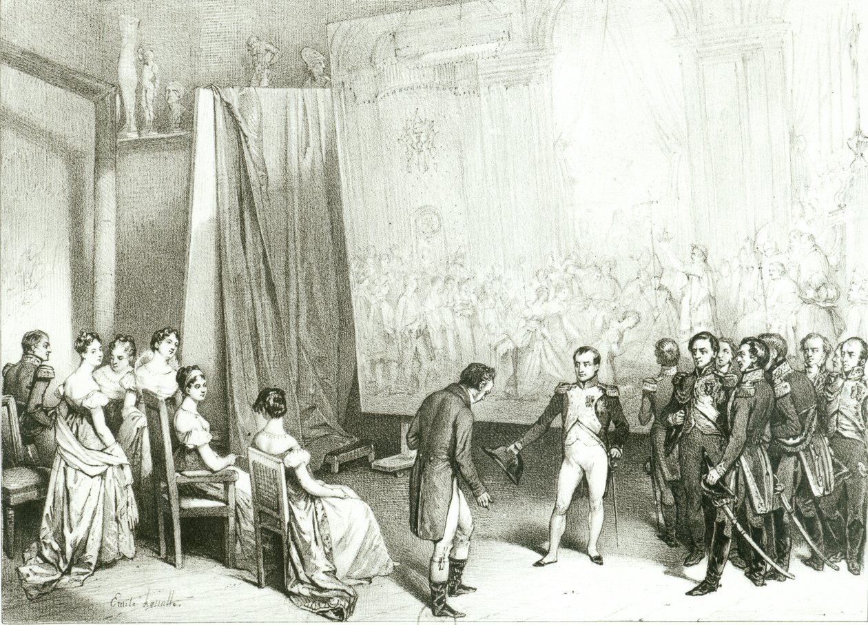 Napoleon I (1769-1821) Besøger Davids Studio (1748-1825), 4. januar 1808, ca. 1838 af Emile Lassalle