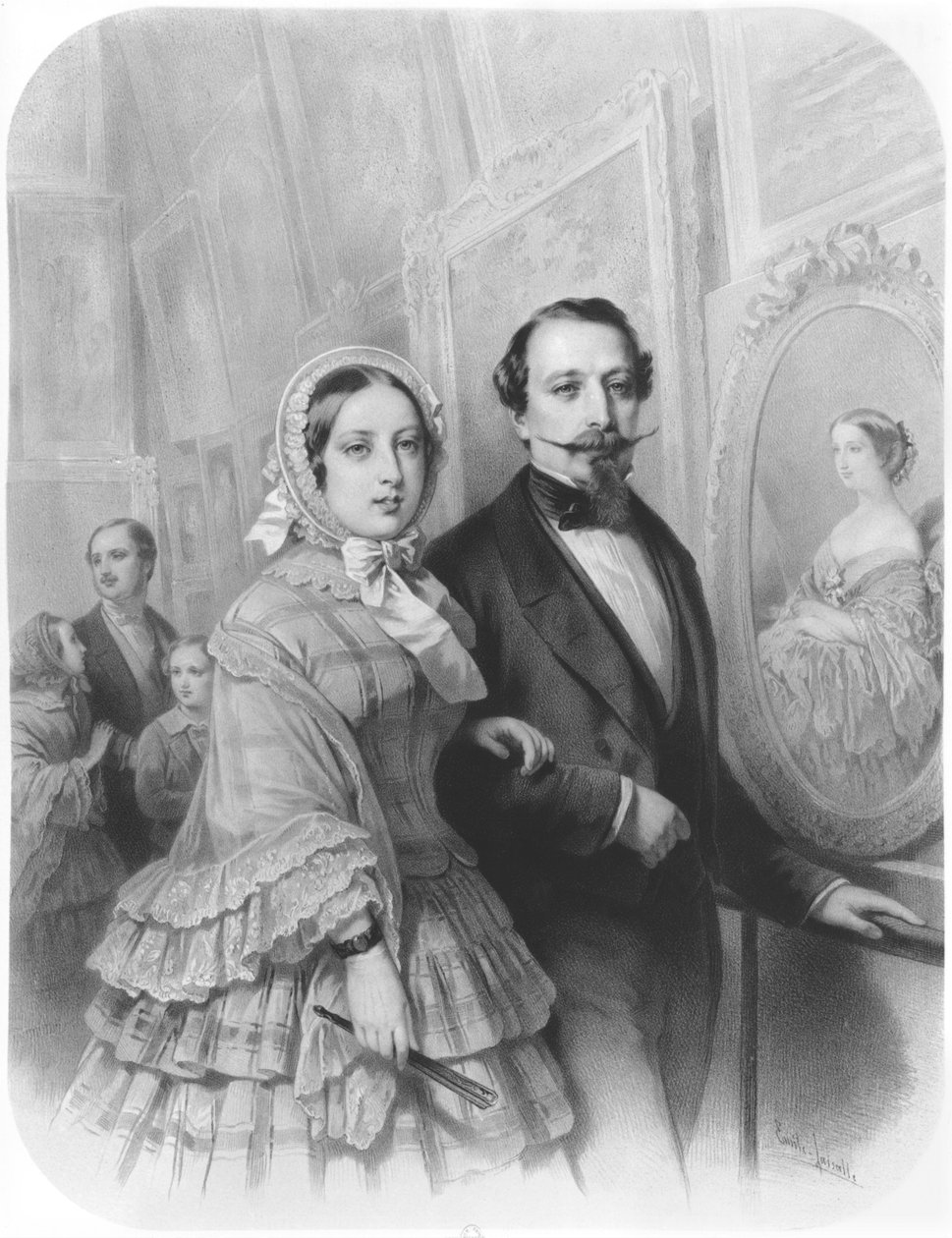 Dronning Victoria og Napoleon III, kejser af Frankrig, besøger kunstgalleriet på Verdensudstillingen i Paris den 20. august 1855 (efter H.Holfeld 1804-1872) af Emile Lassalle