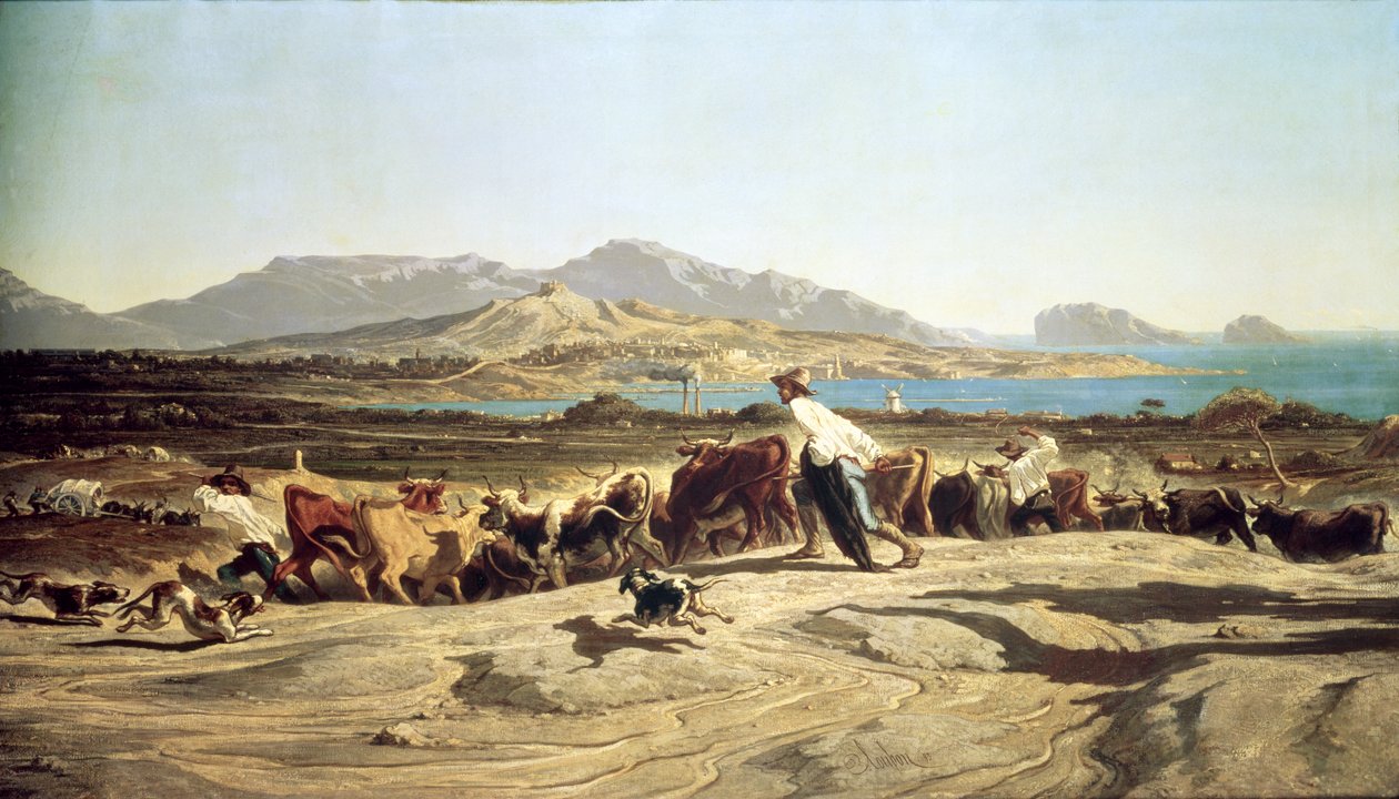 Kvægdrift nær Marseille, 1853 af Emile Loubon