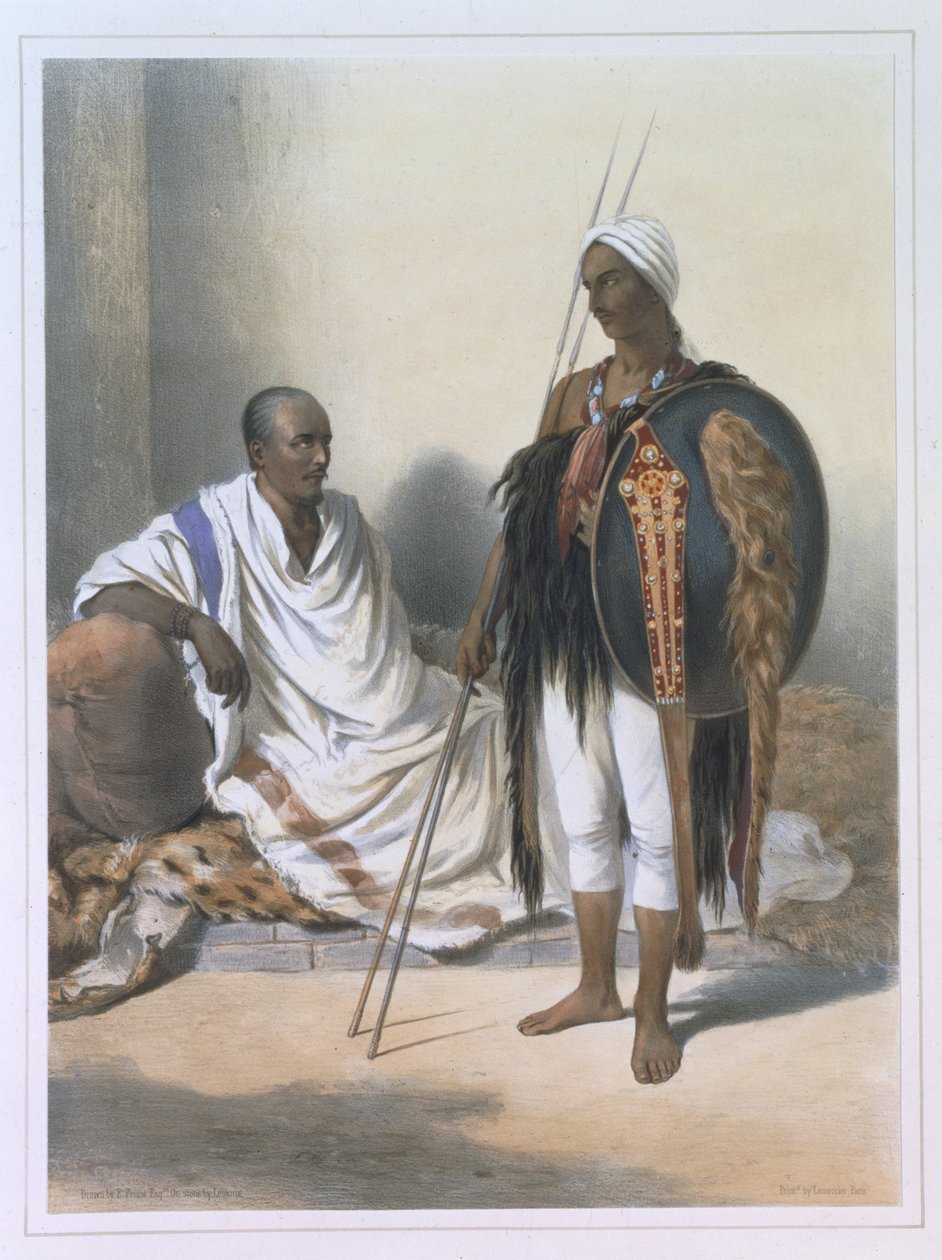 Abessinske præst og kriger, illustration fra "Nilens dal", graveret af Lemoine, udgivet af Lemercier, 1848 af Emile Prisse d