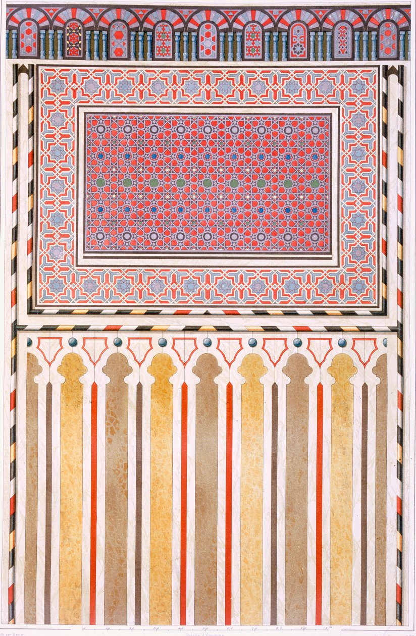 Kairo: Udsmykning af El Bordeyny-moskeen: geometriske mønstre af mosaikken af Mihrab, 1800-tallet (chromolitho) af Emile Prisse d