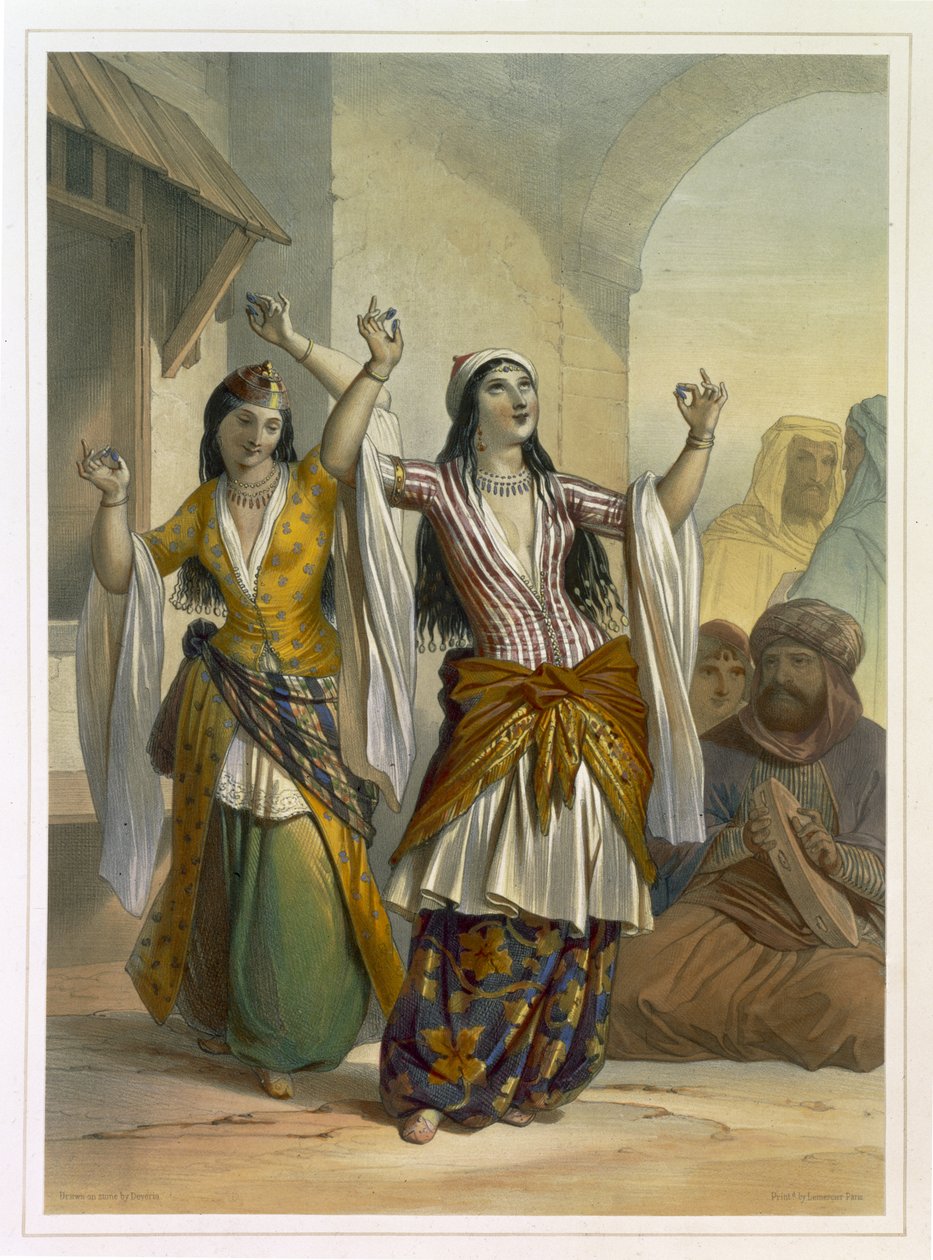 Egyptian Dancing Girls Performing the Ghawazi at Rosetta, illustration fra 