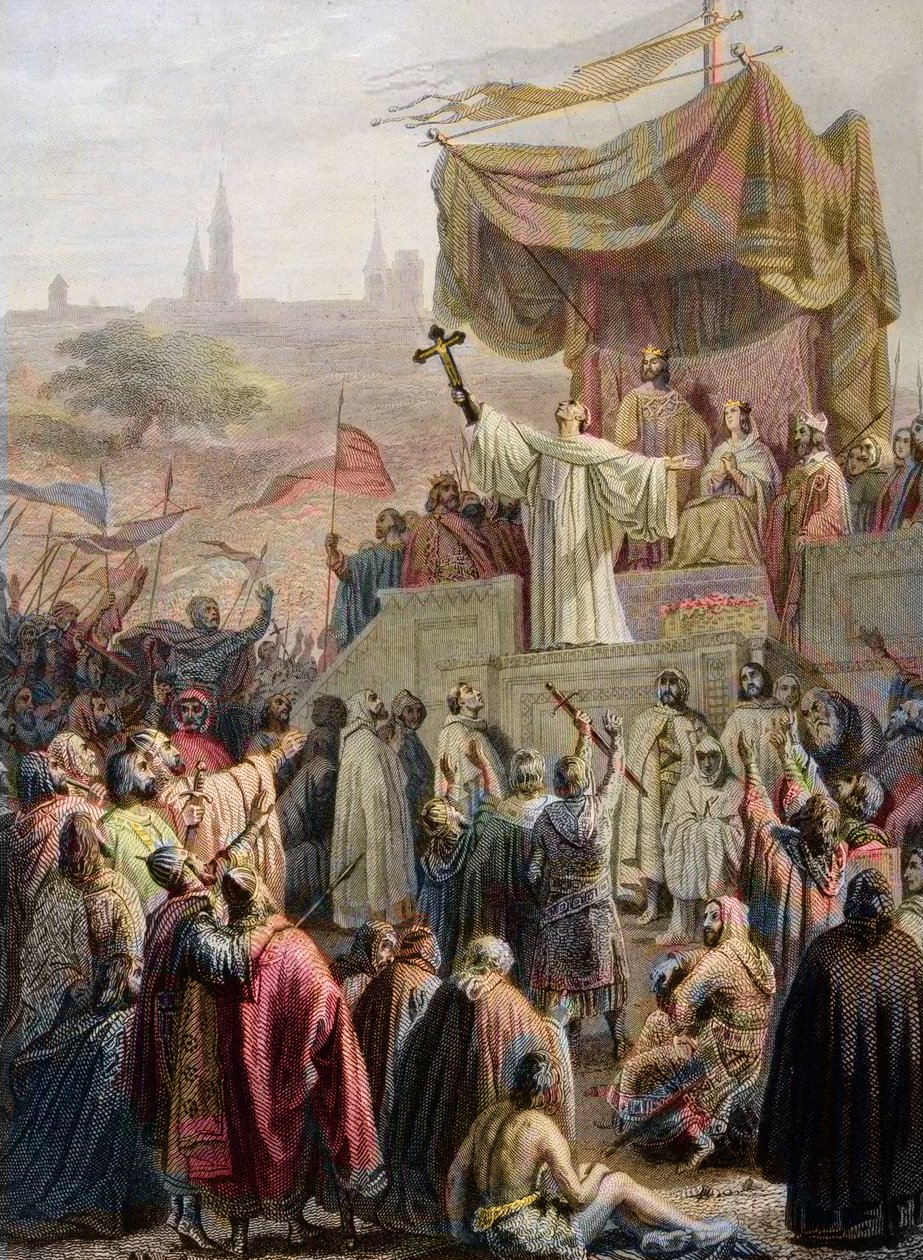 St. Bernard af Clairvaux prædiker det andet korstog i Vézelay, 31. marts 1146 - gravering efter Emile Signol - Saint-Bernard de Clairvaux (San Bernardo di Chiaravalle) prædiker det andet korstog i nærværelse af kong Louis VII og dronning Alienor af af Emile (after) Signol