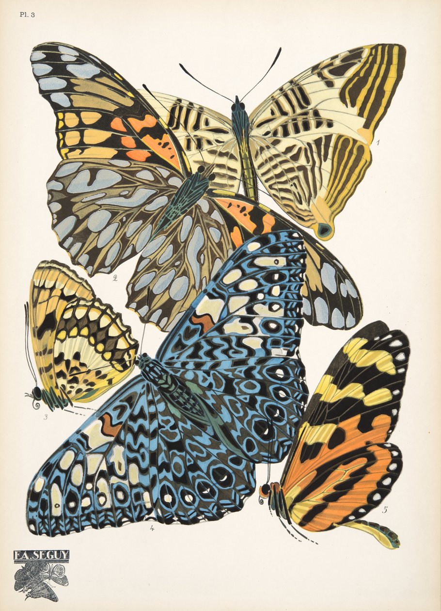 Tallerken 3, fra Butterflies, pub. 1925 (stenciltryk) af Émile Allain Séguy