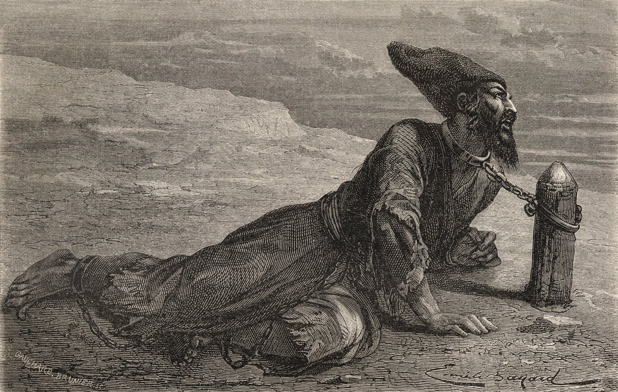 En persisk slave holdt fanget i Tyrkiet, illustration fra 
