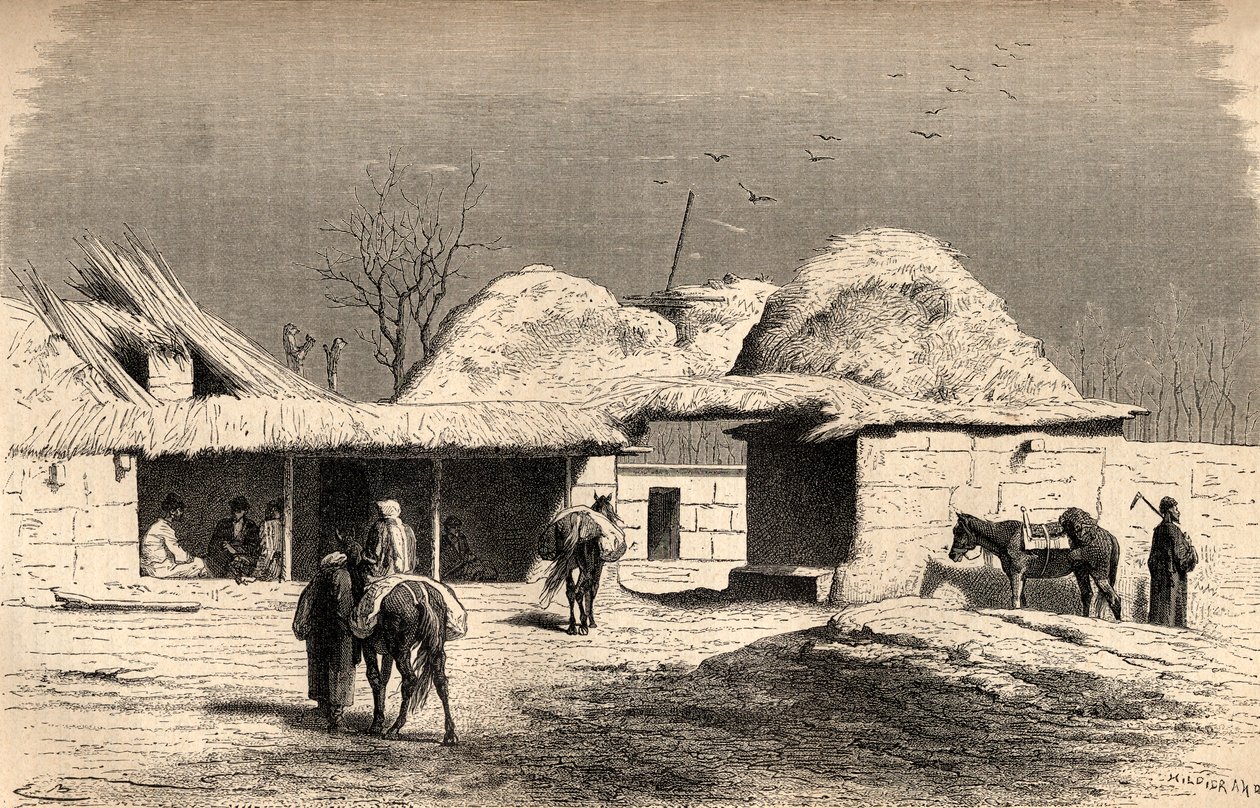 En karavanserai i Tashkent, Usbekistan, illustration fra 