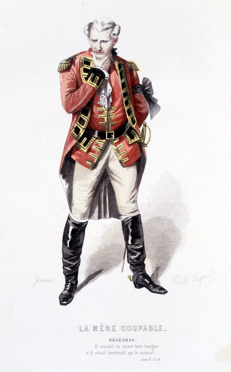Komplet værk af Beaumarchais (1732-1799) af Edouard Fournier. tegning af Emile Bayard. Ed. Laplace, Sanchez et Cie, Paris 1876. Dette er Begearss i "Den skyldige moder" af Emile Antoine Bayard
