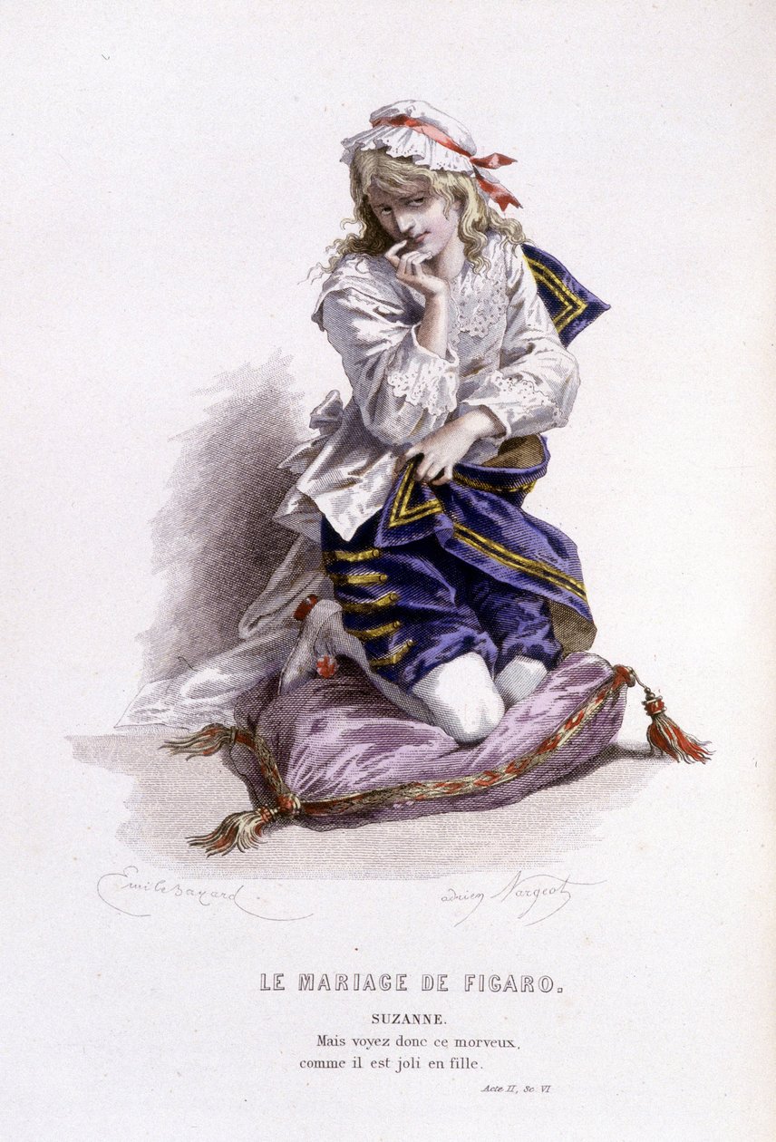 Komplet værk af Beaumarchais (1732-1799) af Edouard Fournier. tegning af Emile Bayard. Ed. Laplace, Sanchez et Cie, Paris 1876. Dette er Suzanne i "Figaros bryllup" af Emile Antoine Bayard