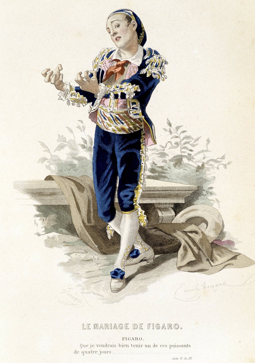 Figaro i "" The Marriage of Figaro"" - i "" Complete Works of Beaumarchais"", tegninger af Emile Bayard, red. Laplace Sanchez & cie, Paris af Emile Antoine Bayard
