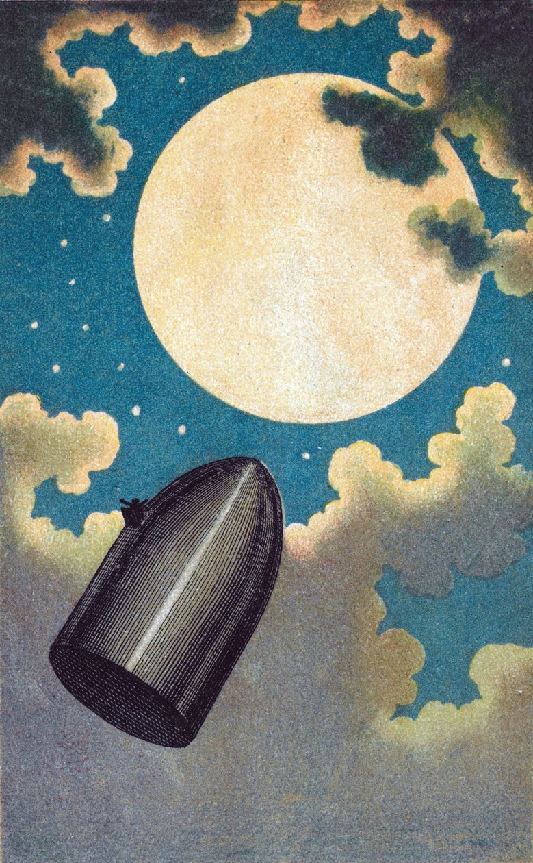 Illustration pour De la Terre a la Lune de Jules Verne - Illustration til ""Fra jorden til månen"" af Jules Verne - Emile-Antoine Bayard (1837-1891). Farvelitografi af Emile Antoine Bayard