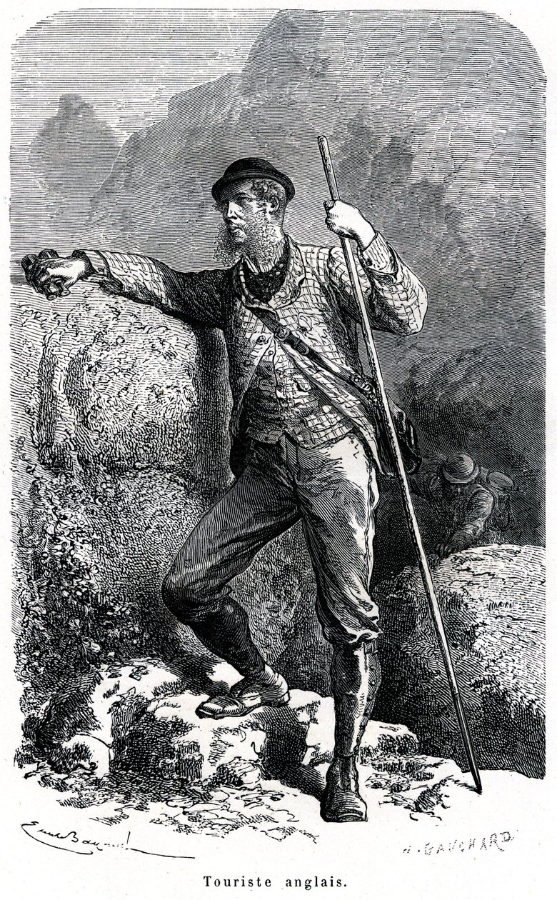 Portræt af engelsk turist af Emile Bayard - turisme i det 19. århundrede - illustration af bogen "" Moors and Characters of Peoples"", udgave 1884 - af Emile Antoine Bayard