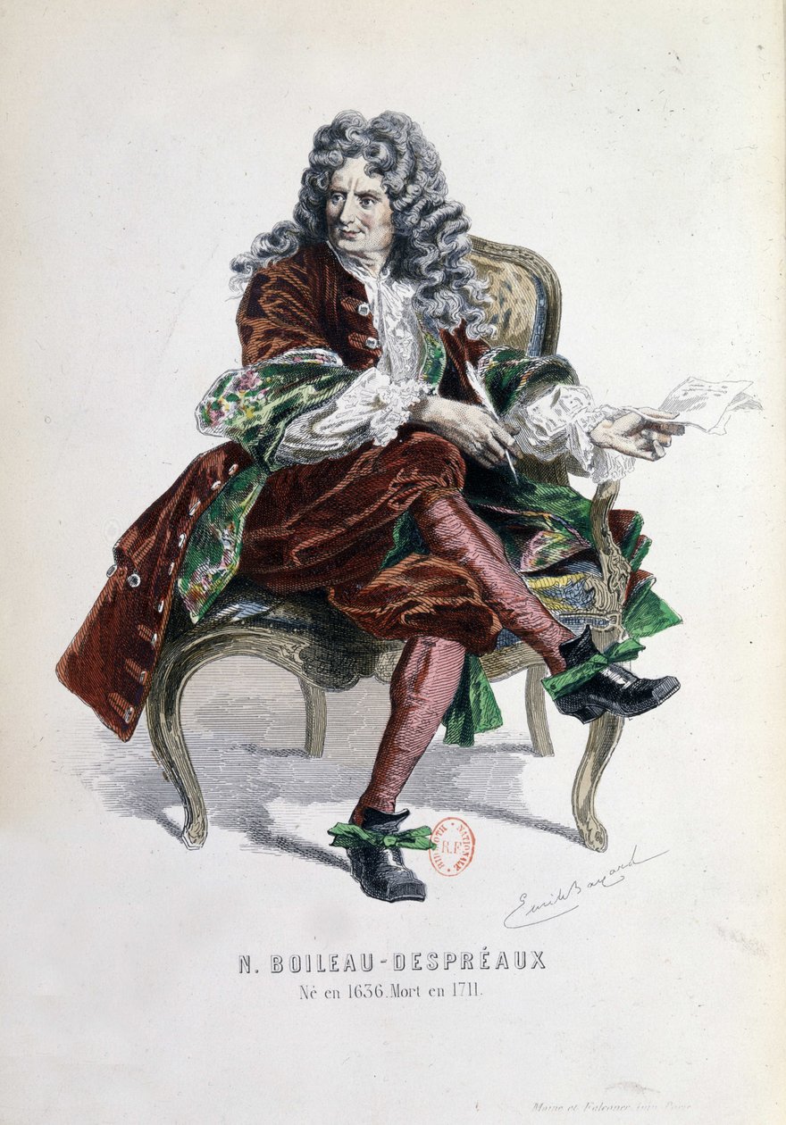 Portræt af Nicolas Boileau Despreaux (Boileau-Despreaux) (1636-1711) i "Works of Nicolas Boileau" Paris 1873 (gravering) af Emile Antoine Bayard