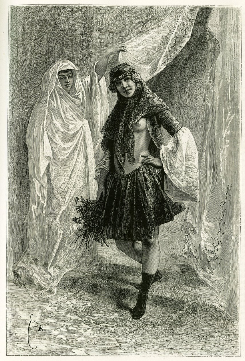 Portræt af Ziba Khanoum, persisk prinsesse. Gravering af E.Bayard, efter et fotografi, for at illustrere historien "" Persia, Chaldee og Susiane"" i 1881-1882, af Jane Dieulafoy (nee Magre) af Emile Antoine Bayard
