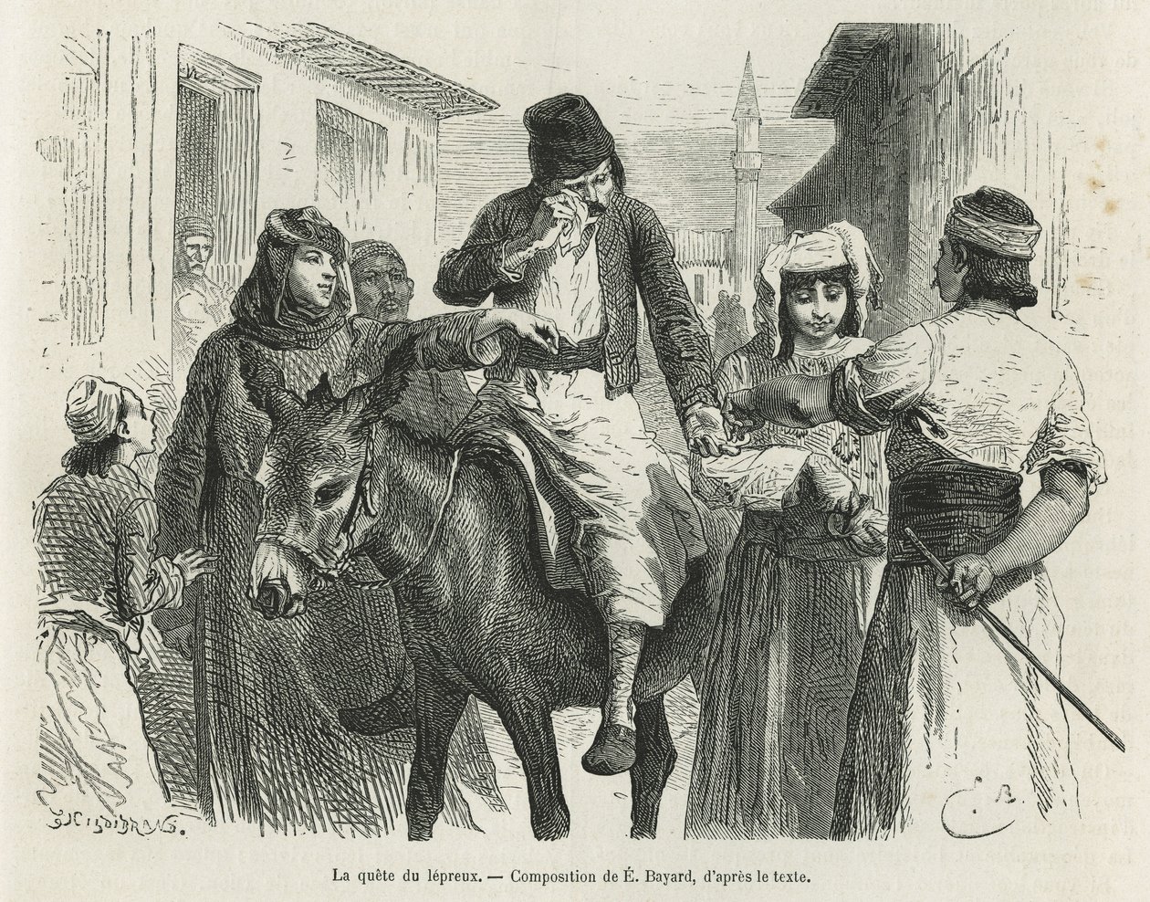 The Leproux Quest in Chio, tegning af Emile Bayard, for at illustrere historien "Øen Chio" (det østlige Tyrkiet), i 1877, af Dr. A.Testevuide. Indgravering i Le tour du monde af Emile Antoine Bayard