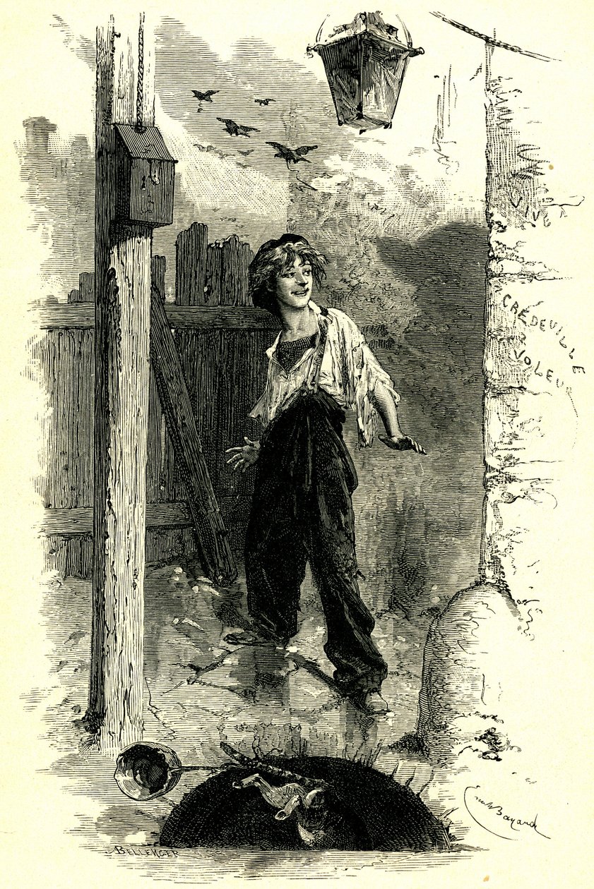 Victor Hugo: Les Miserables. Gavroche, barn fra Paris. Illustration af Emile Bayard. af Emile Antoine Bayard