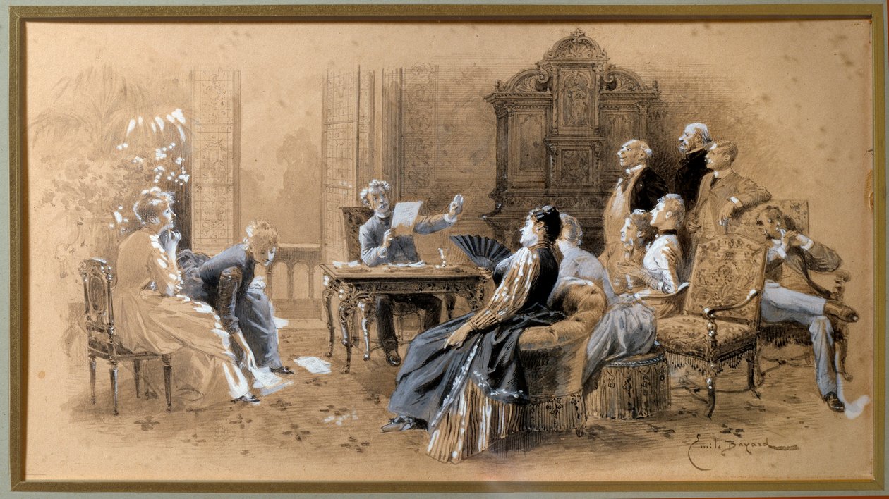 Forfatteren Alexandre Dumas Jr. (1824-1895) læser sine værker Lavis d