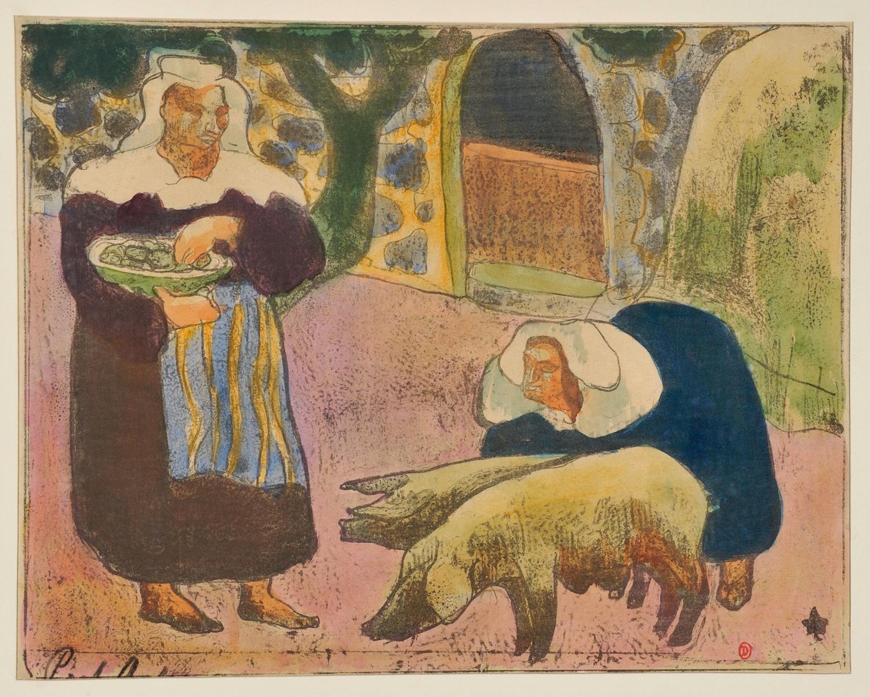 Bretoniske kvinder, der fodrer grisene af Emile Bernard