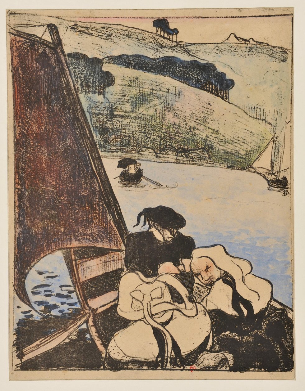 Bretonere i en båd på Aven af Emile Bernard