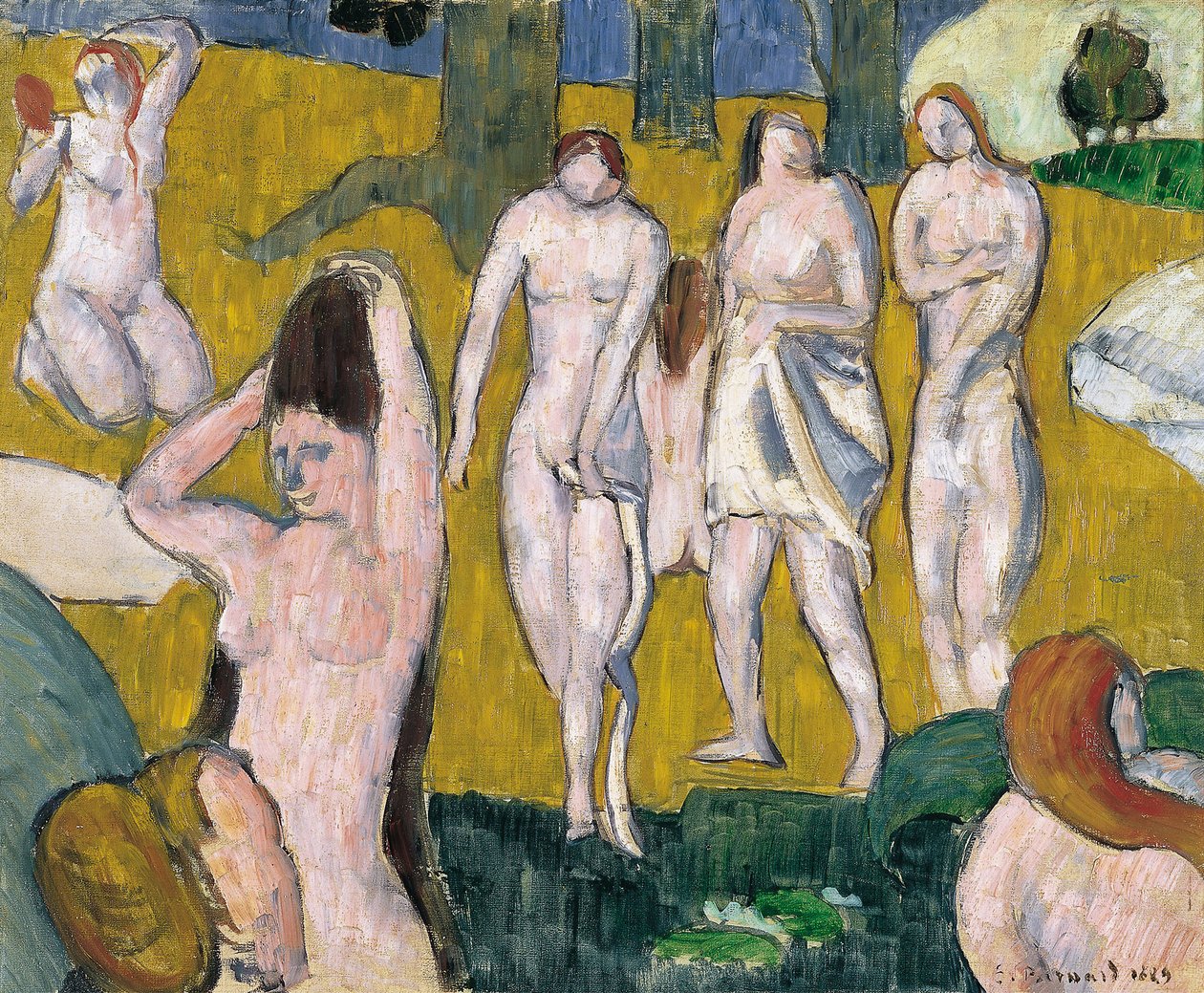 Femmes au bain - Kvinder bader - Maleri af Emile Bernard (1868-1941) - 1889 - Olie på lærred - 47x57,2 - Thyssen-Bornemisza Samlinger af Emile Bernard