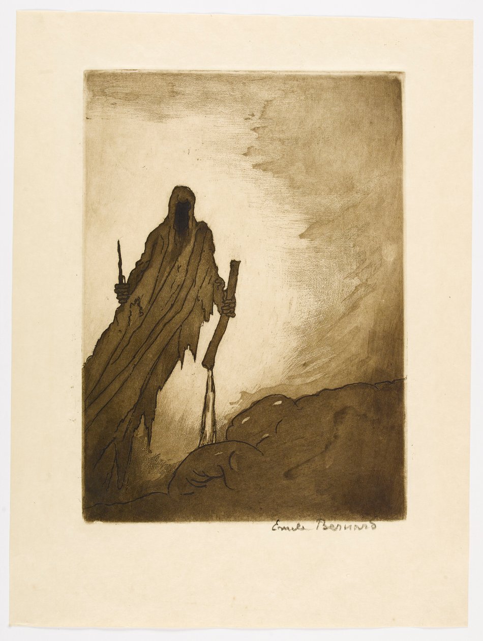 Nr. 11 – „Der Schleier, der sich öffnete, ließ in zwei Händen sehen / Einen Stock, einen Stein, der von den Wegen gerissen wurde, / Dann einen langen Nagel, der einem Türschloss ähnelte.“ af Emile Bernard