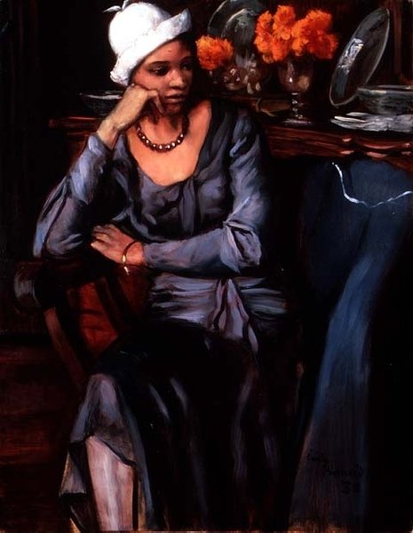 Negerinde med en hat (olie på lærred) af Emile Bernard