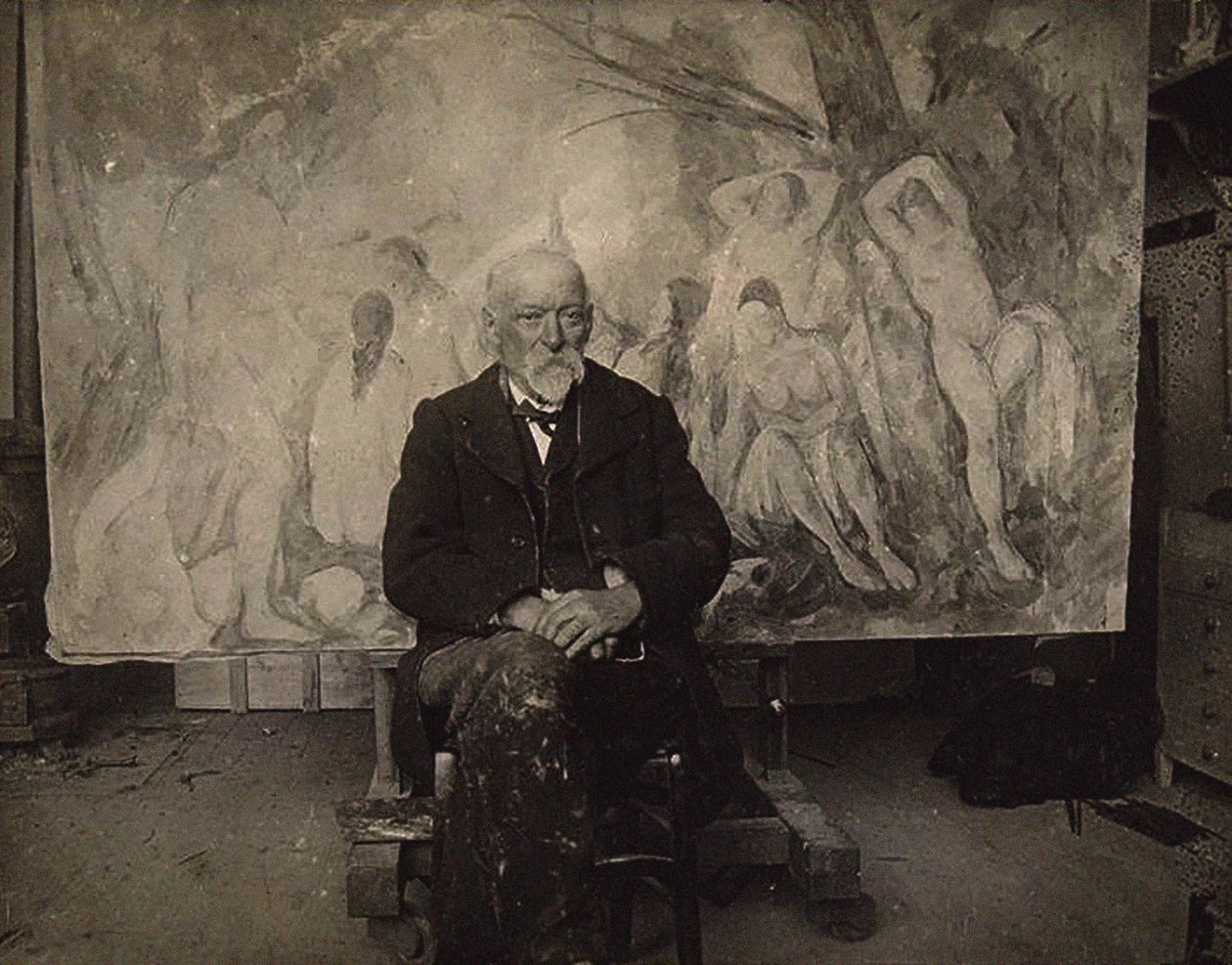Paul Cézanne i sit atelier i Les Lauves, 1904. af Emile Bernard