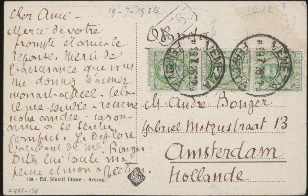 Postkort til Andries Bonger af Emile Bernard