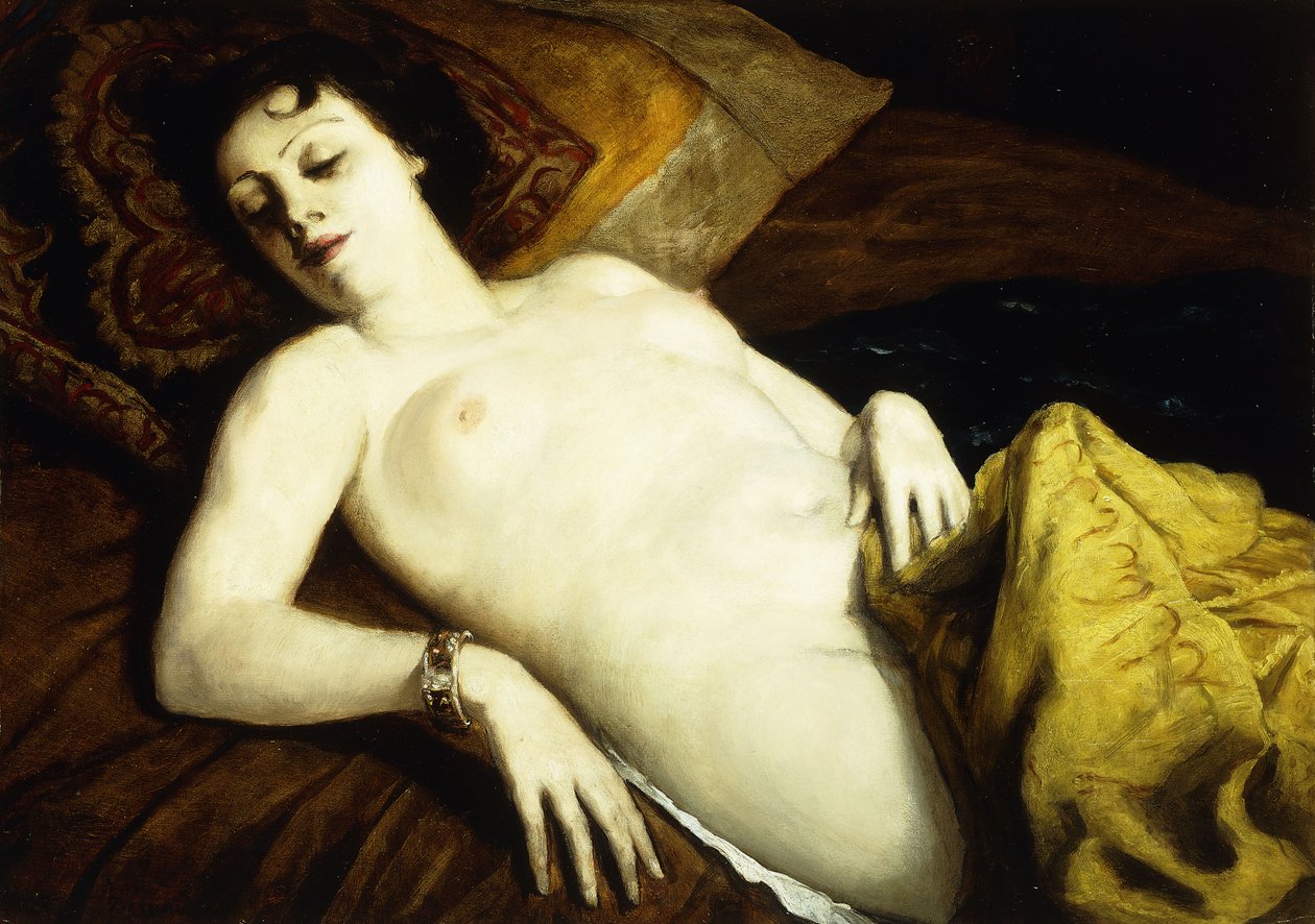 Sovende nøgen med armbånd; Nu Couche au armbånd, 1930 af Emile Bernard