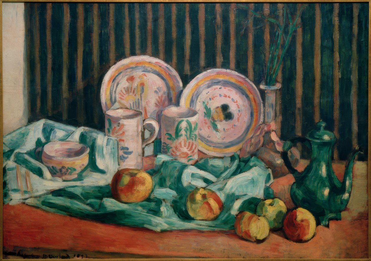 Stilleben med æbler og bretonsk keramik af Emile Bernard
