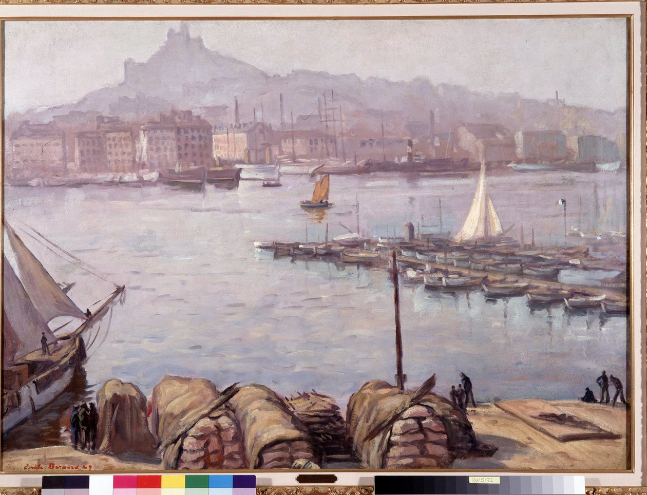Den gamle havn i Marseille og Notre Dame de la Garde (Notre-Dame-de-la-Garde), også kaldet den gode moder”” Maleri af Emile Bernard (1868-1941) 1929 Dim. 77,5x107 cm Obligatorisk omtale: Samlingsgrundlag hilsen Provence, Marseille af Emile Bernard