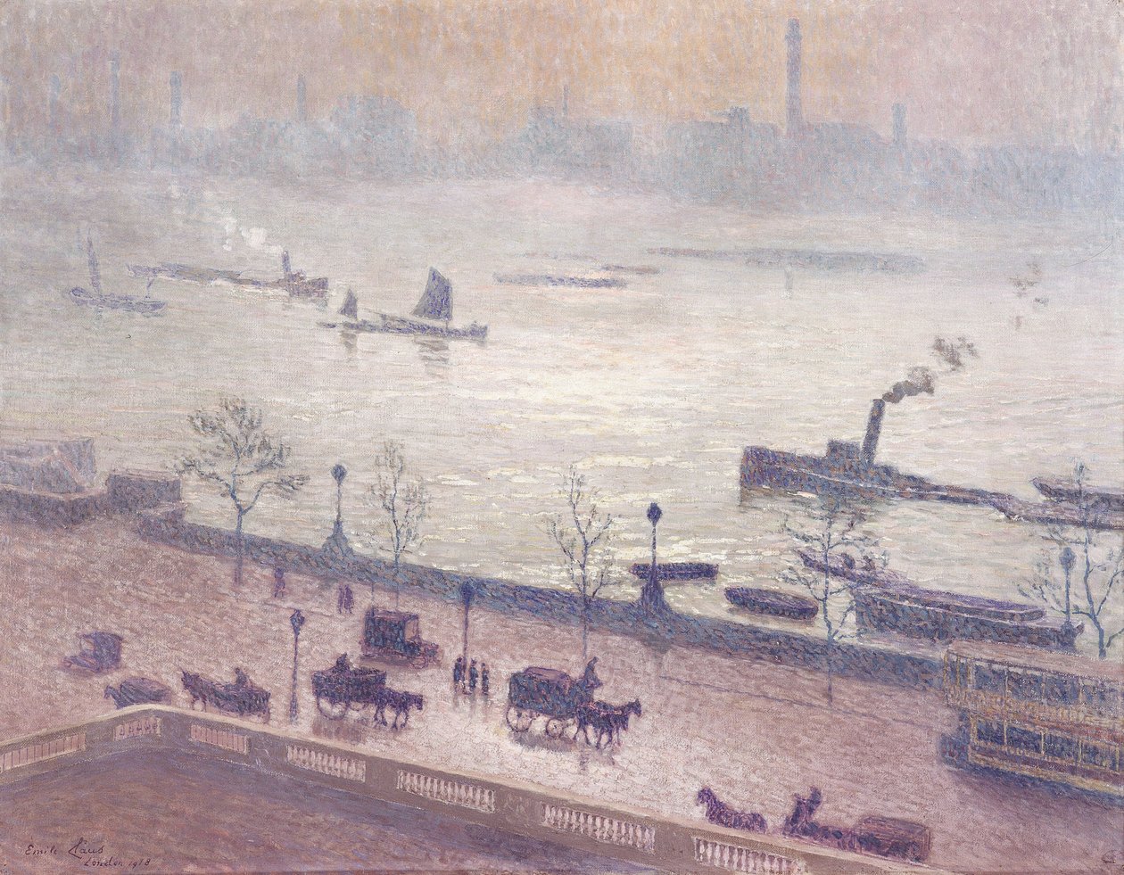 Morgenlysrefleksion på Themsen i London af Emile Claus