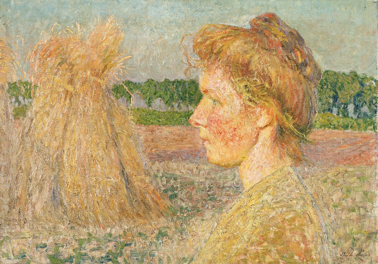 Kvindeprofil og kornneg af Emile Claus