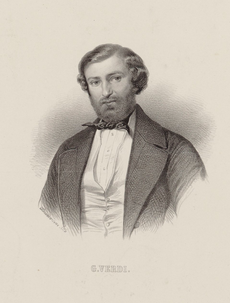 Portræt af komponisten Giuseppe Verdi 1813-1901, ca 1860. af Emile Desmaisons