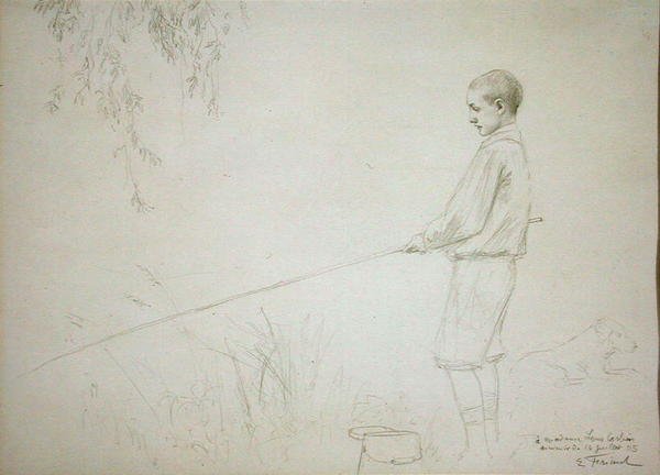 Ung dreng fiskeri af Emile Friant