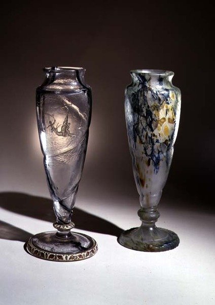 Indgraverede intercalaire glasvaser, 1800-tallet af Emile Galle