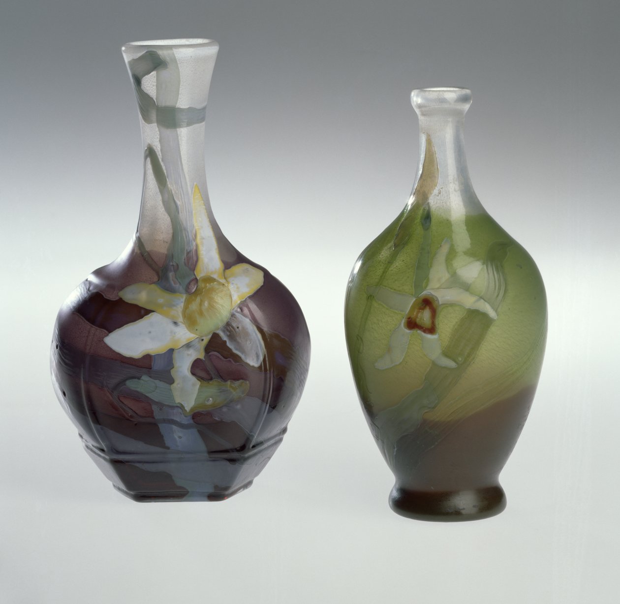 Intarsia på glas og graveret vase ca. 1900 af Emile Galle