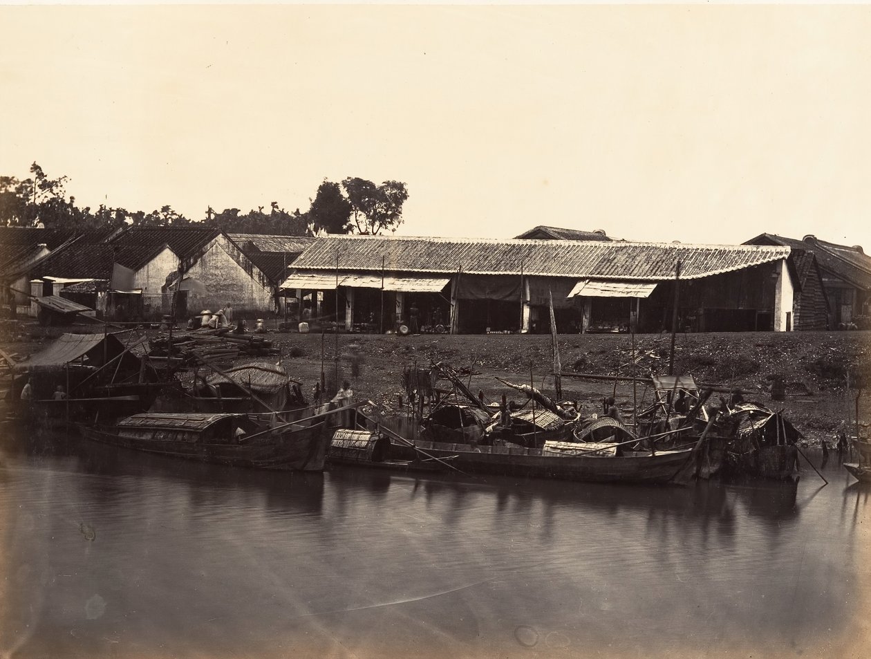 Udsigt over den kinesiske by Cholen-ark nr. 2, Saigon, Cochinchina, 1866. af Emile Gsell