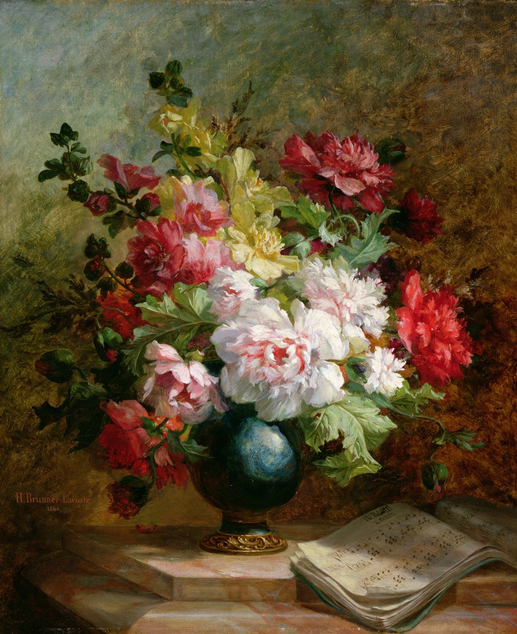 Stilleben med blomster og noder af Emile Henri Brunner Lacoste