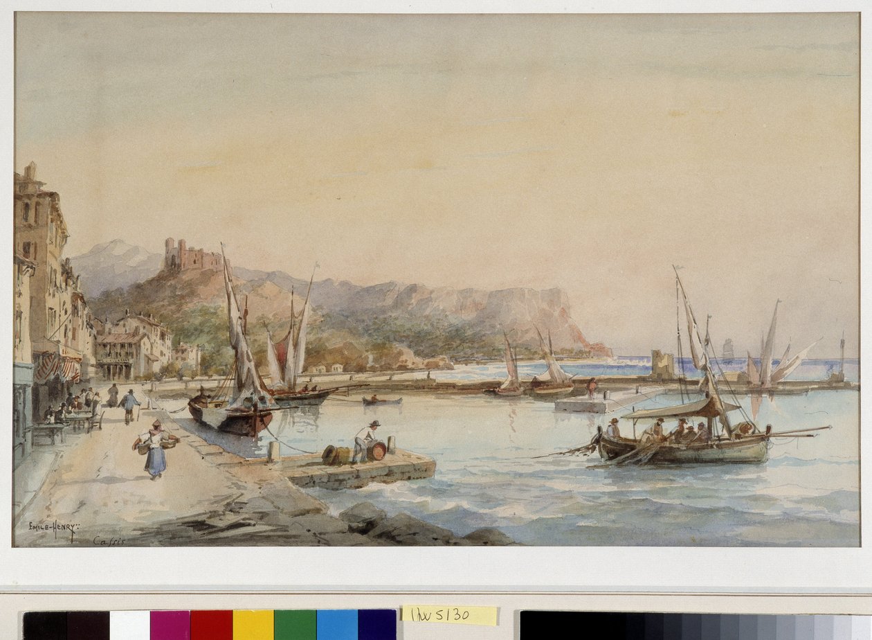 Udsigt over havnen i Cassis Akvarel af Emile Henry (1822-1920) Fondation regards de Provence, Marseille af Emile Henry