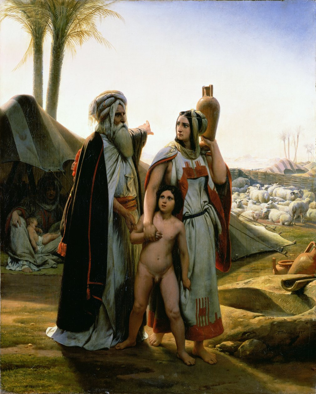 Abraham vender Hagar væk, 1837 af Emile Jean Horace Vernet