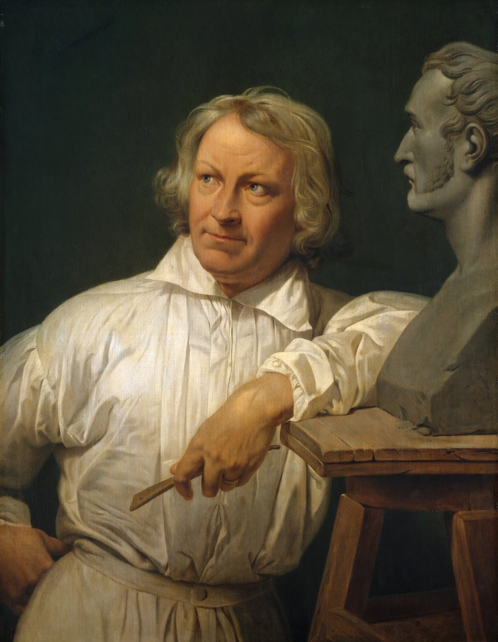 Bertel Thorvaldsen 1768-1844 med Horace Vernets buste, 1833 eller senere. af Emile Jean Horace Vernet